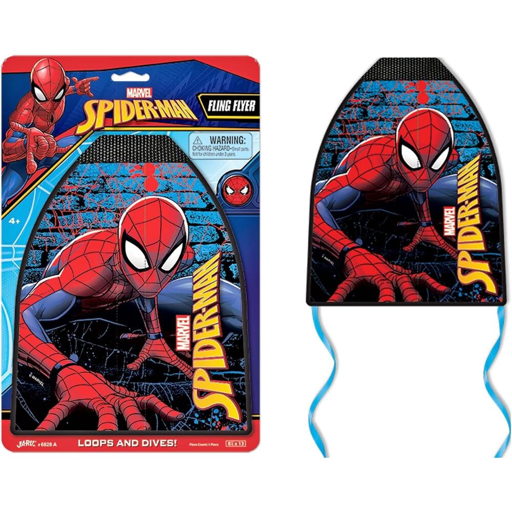 JA-RU Marvel Spiderman Fling Flyer Finger Kite Launcher Outdoor Toy for Kids 4-8